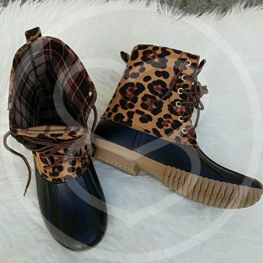 Leopard print lace up Plaid Duck Boots - Picture 3 of 7